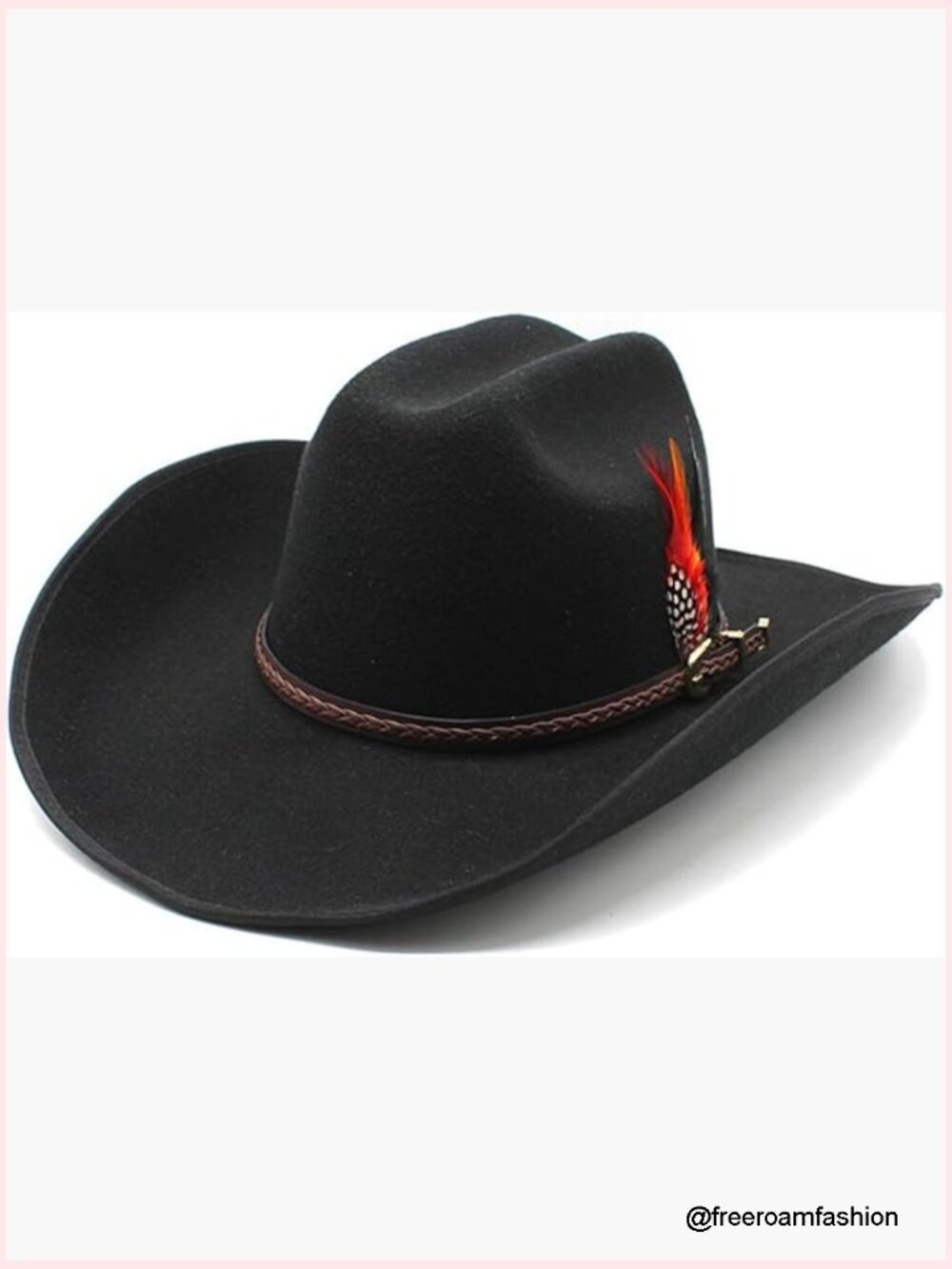 Woolen Wide Brim Cowboy Hat with Feather Fedora